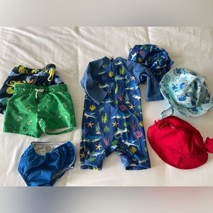 7-piece lot of toddler boy swim (swim diaper, swim suits) 12-24m